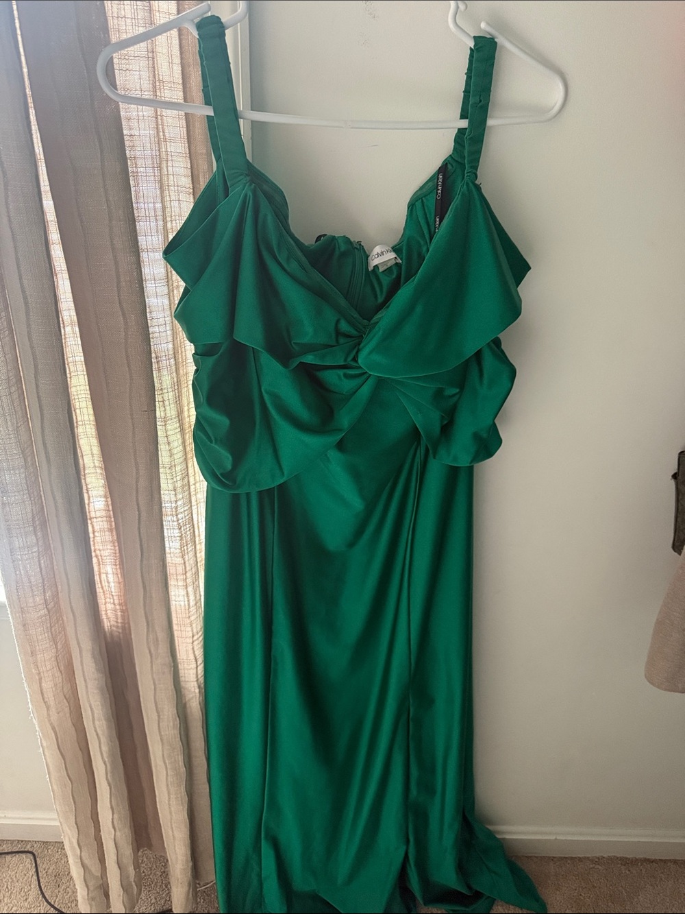 Calvin Klein Emerald Green Ruffle Maxi Dress